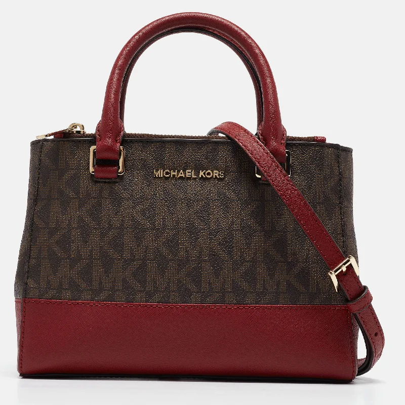 Burgundy/Brown Signature Coated Canvas and Leather XS Kellen Tote