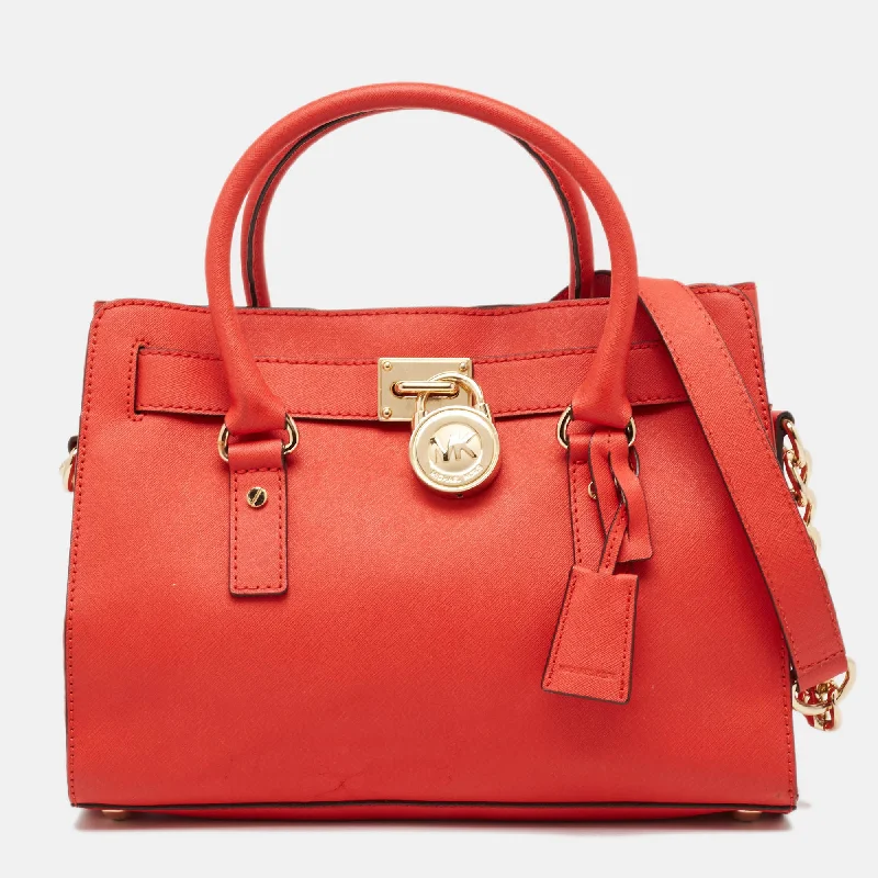 Red Saffiano Leather East/West Hamilton Tote