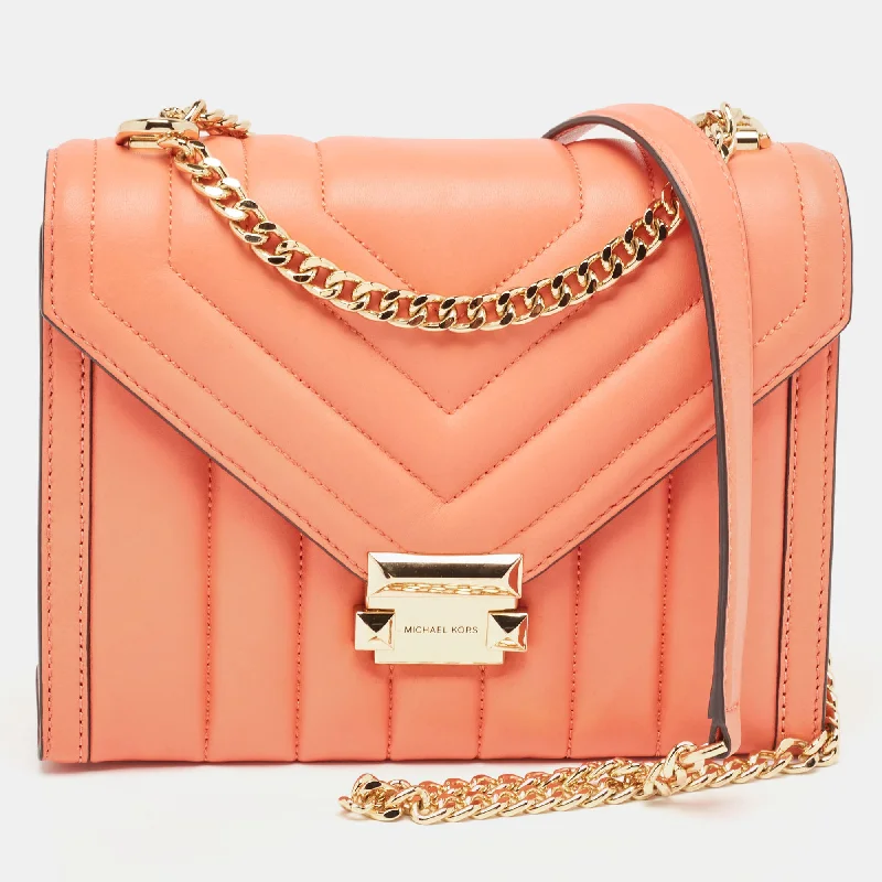 Peach Quilted Leather Large Whitney Shoulder Bag