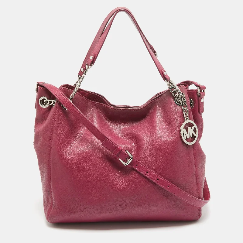 Magenta Leather Chain Shoulder Bag