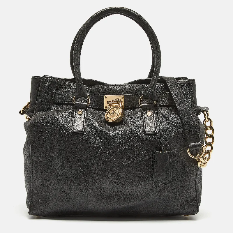 Black Leather Large Hamilton North South Tote