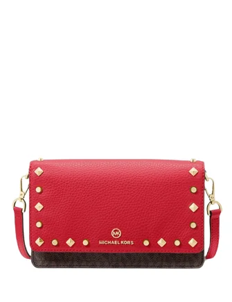 Michael Michael Kors Jet Set Small Studded Faux Leather and Logo Smartphone Crossbody Bag