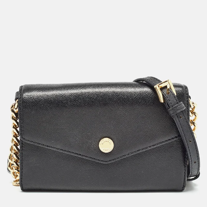 Black Leather Mini Envelope Crossbody Bag