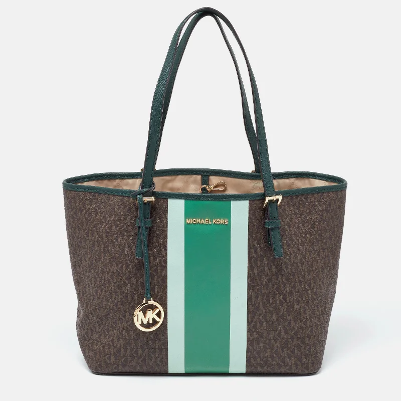 Brown/Green Signature Coated Canvas and Leather Tote