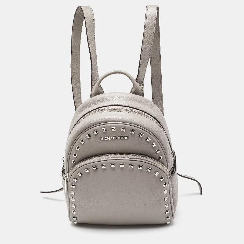 MICHAEL Grey Leather Abbey Studded Backpack