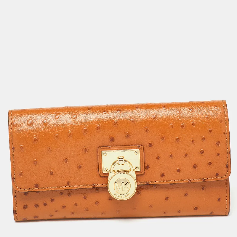 Tan Ostrich Embossed Leather Flap Continental Wallet