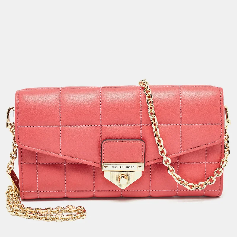 Rose Red Quilted Leather Large Soho Wallet On Chain