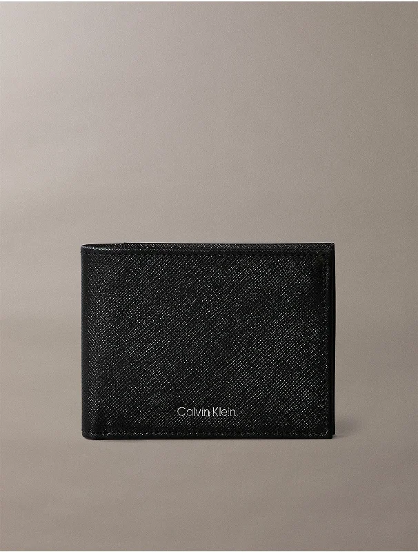 Saffiano Leather Slim Bifold Wallet - Black