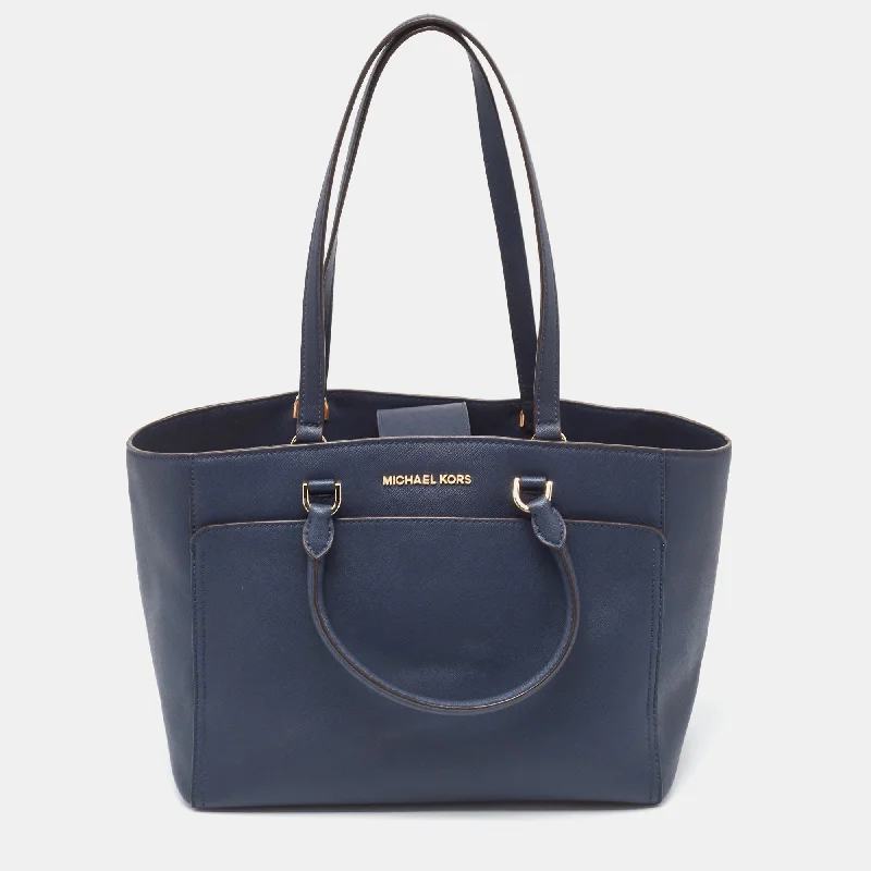 Navy Blue Leather Large Emmy Tote