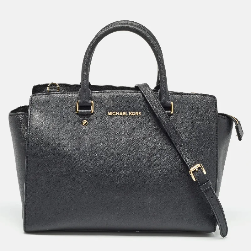 Black Saffiano Leather Large Selma Satchel