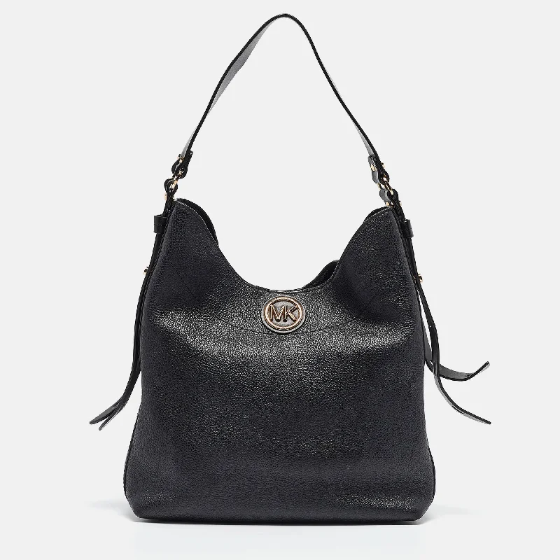 Black Pebbled Leather Large Bowery Shoulder Bag