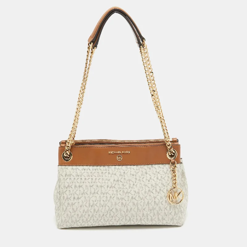 White/Brown Signature Coated Canvas and Leather Small Susan Tote