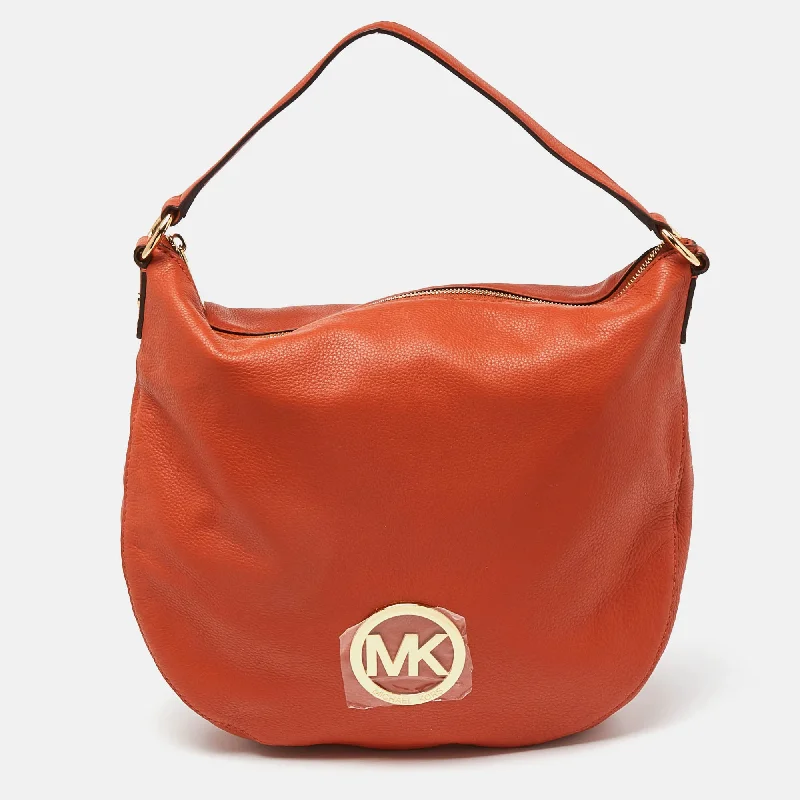 Orange Leather Logo Zip Hobo