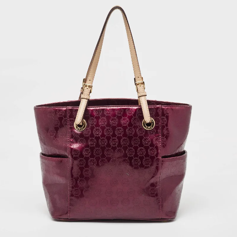 Burgundy Signature Patent and Leather Middle Zip Tote