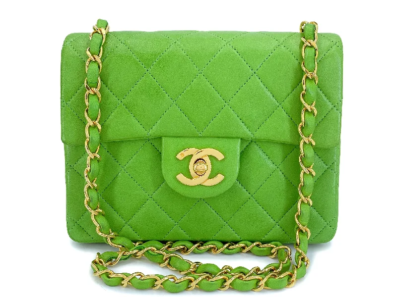 Chanel 1989 Vintage Apple Green Mini Square Flap Bag 24k GHW 7FD