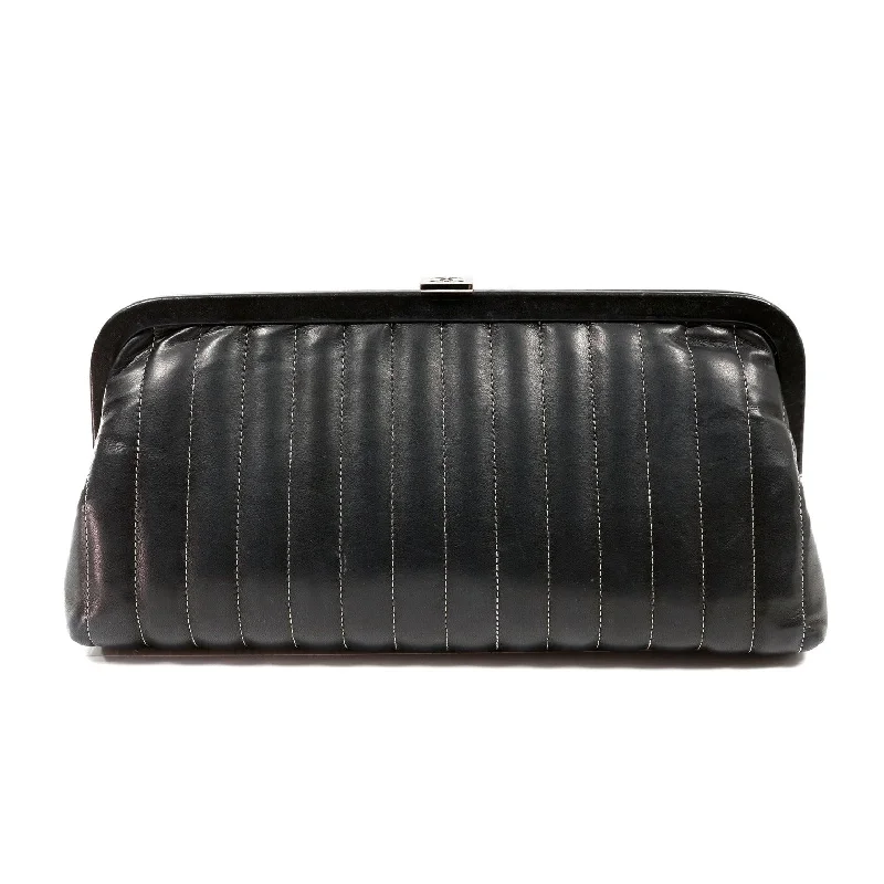 Chanel Black Lambskin Vertical Stitch Clutch