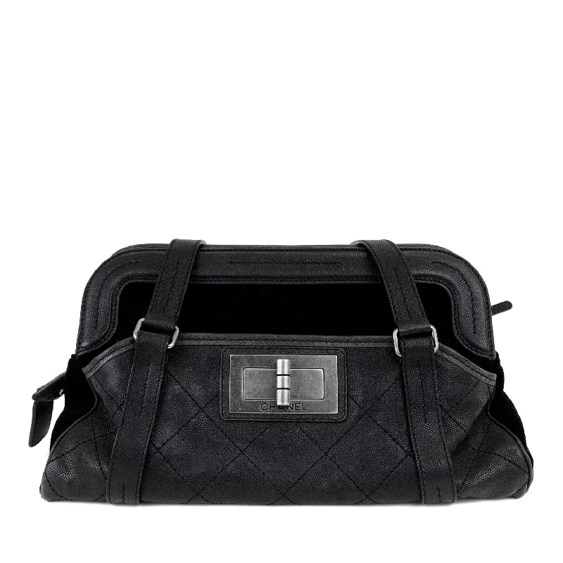 Chanel Black Double Pocket Tote Reissue Quilted Lambskin & Suede w/ Brushed Hardware