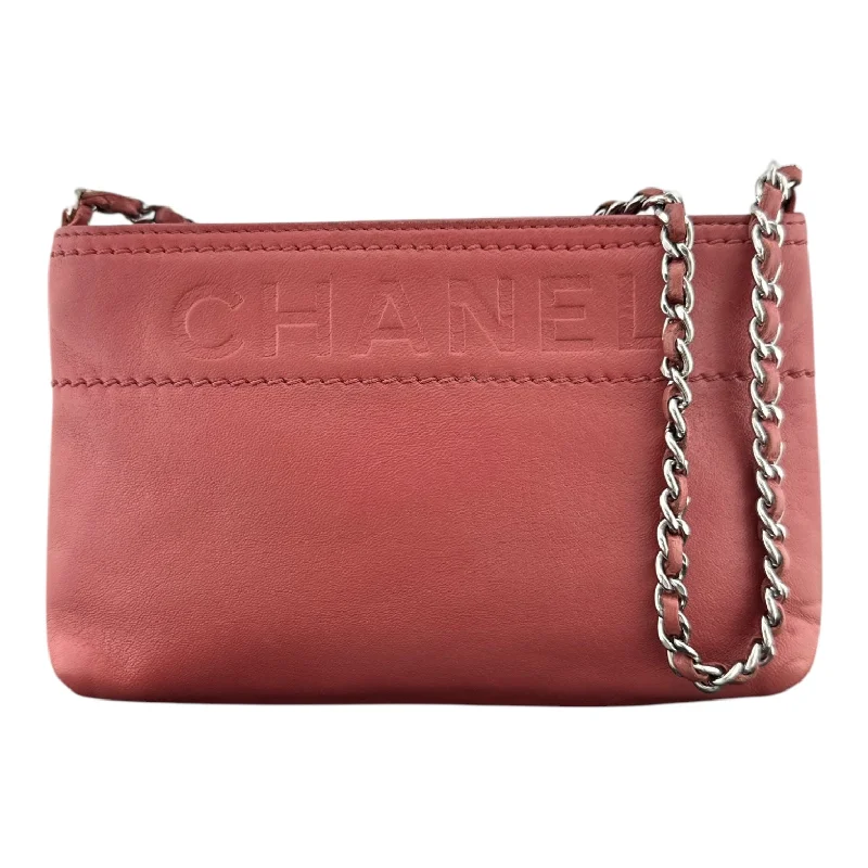 CHANEL Lambskin Logo Chain Pochette