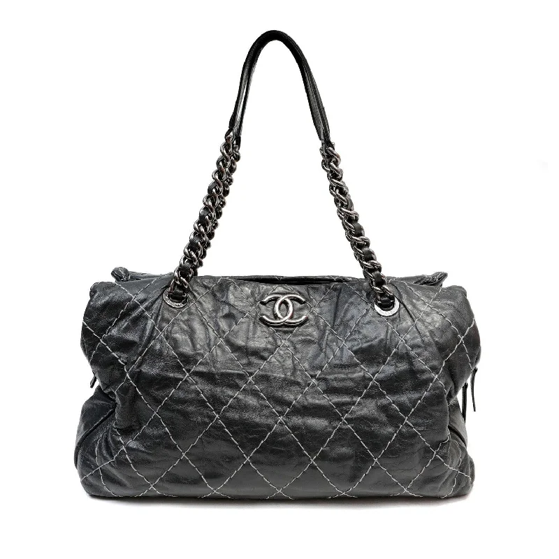 Chanel Slate Topstitched Distressed Leather Large Tote