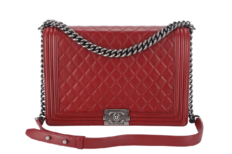 CHANEL LEBOY LARGE RED LAMBSKIN LEATHER RUTHENIUM HARDWARE (1837xxxx) WITH CARD AND DUST COVER