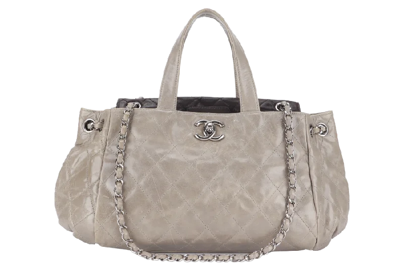 CHANEL TWO WAY TOTE BAG (12995xxxx) GREY MEDIUM EDGE CALFSKIN SILVER HARDWARE NO DUST COVER