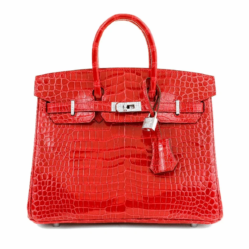 Hermes 25cm Braise Red Crocodile Birkin w/ Diamond White Gold Hardware