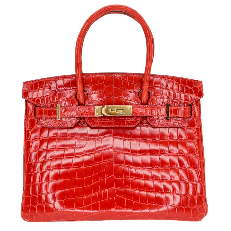 Hermès 30cm Birkin Braise Shiny Niloticus Crocodile Gold Hardware