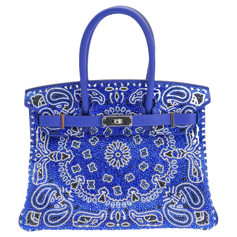 Hermès 30cm Birkin Customized Blue Bandana Swarovski Crystal Palladium Hardware