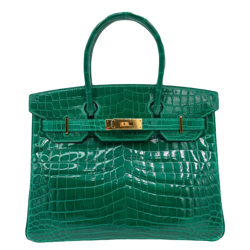 Hermès 30cm Birkin Emerald Shiny Niloticus Gold Hardware