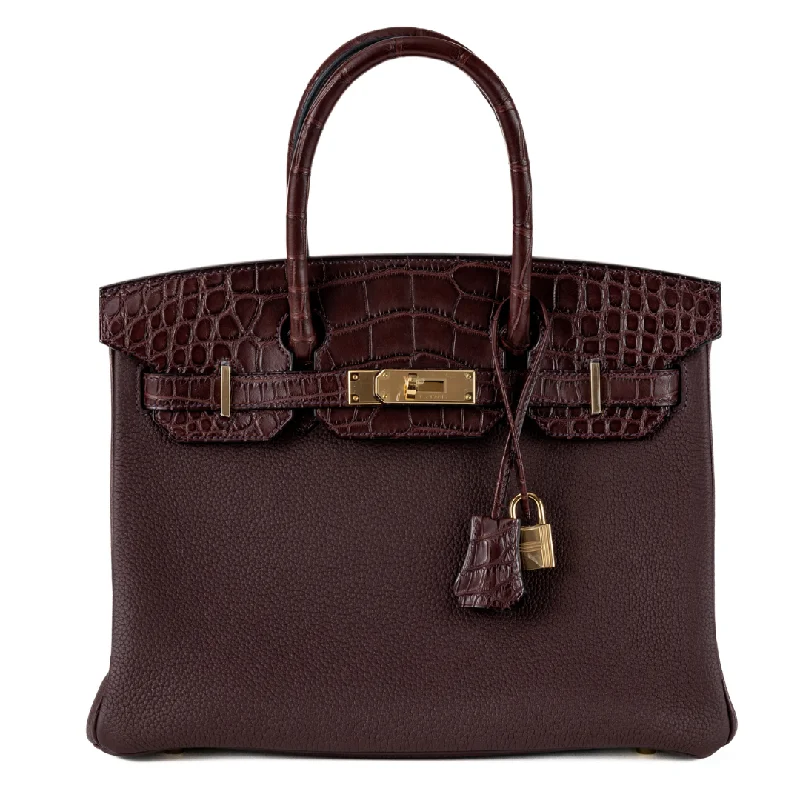 Hermes 30cm Rouge Grenate Croc Touch Birkin w/ Champagne Gold Hardware