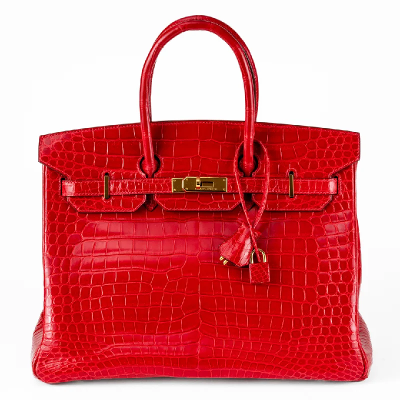 Hermes 35cm Braised Red Porosus Crocodile Birkin w/ Gold Hardware