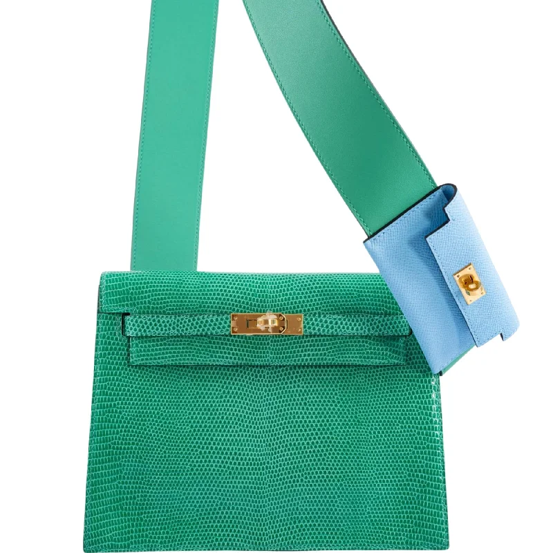 Hermès Bandouliere Kelly Pochette Shoulder Strap Menthe Swift and Celeste Epsom Gold hardware