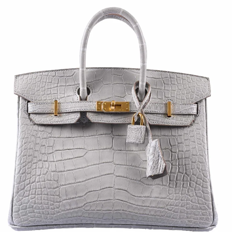 Hermès Birkin 25 Matte Gris Perle Alligator Gold Hardware - 2019, D