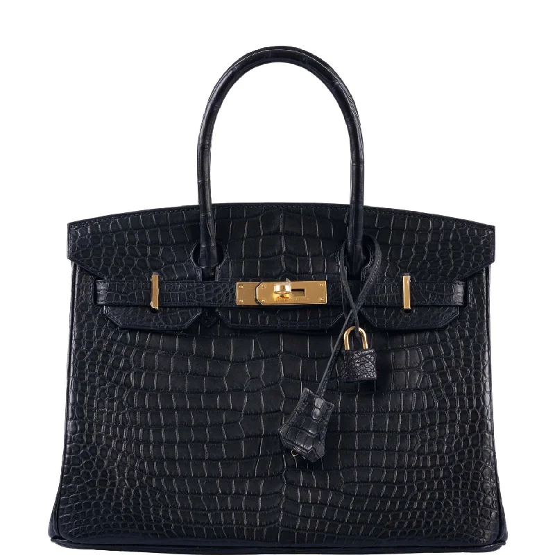 Hermès Birkin 30 Matte Black Porosus Crocodile Gold Hardware