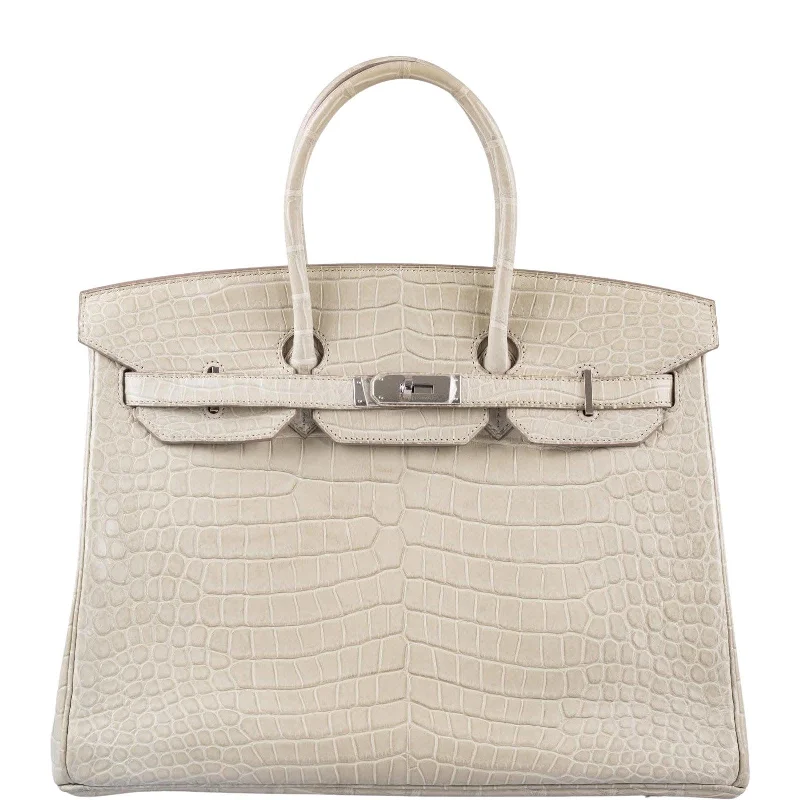 Hermès Birkin 35 Beton Matte Porosus Crocodile Palladium Hardware