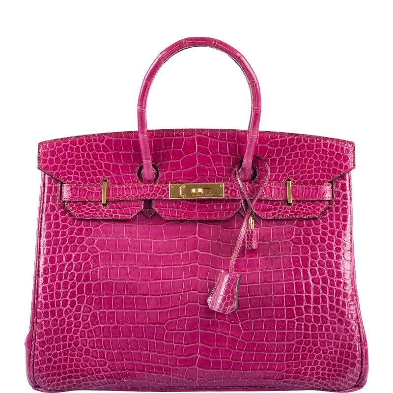 Hermès Birkin 35 Fuchsia Porosus Crocodile with Gold Hardware