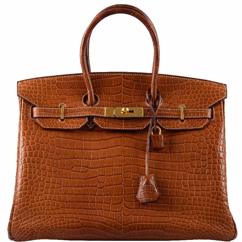 Hermès Birkin 35 Matte Fauve Barenia Porosus Crocodile Gold Hardware - 2008, L Square