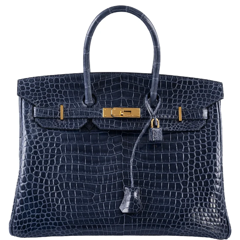 Hermès Birkin 35 Blue Abysse Shiny Porosus Crocodile Gold Hardware