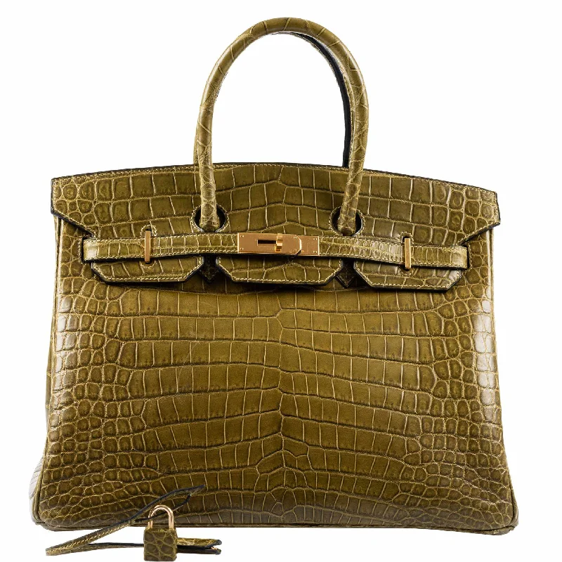 Hermès Birkin 35 Matte Vert Veronese Porosus Crocodile Gold Hardware