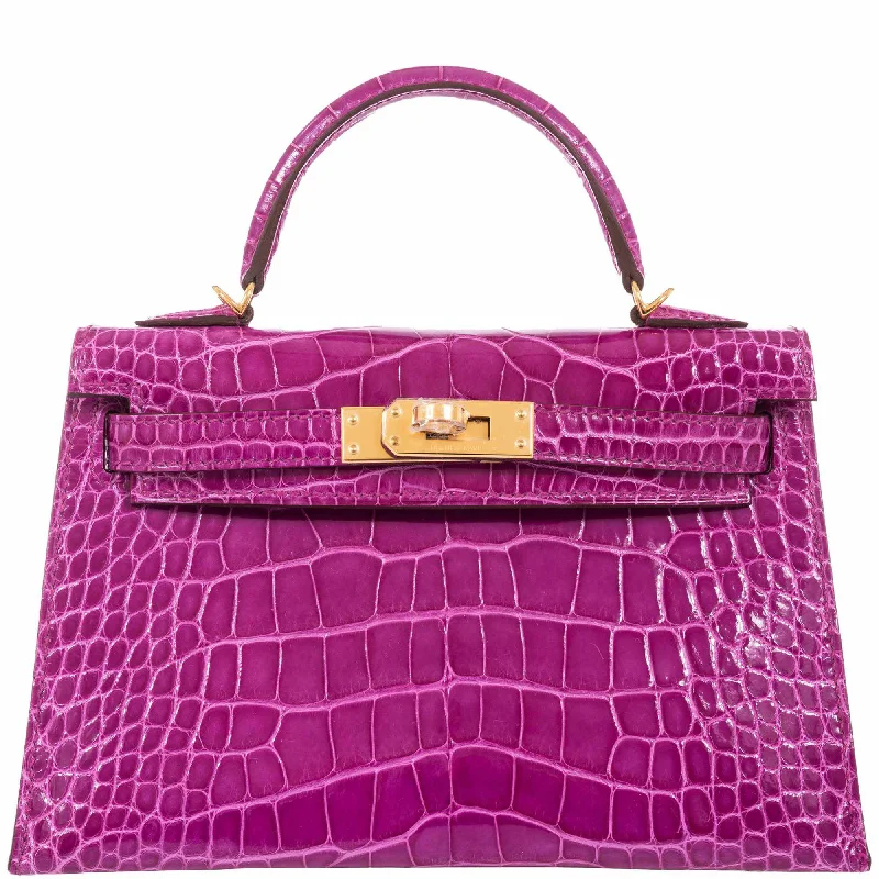 Hermès Kelly 20 Sellier Rose Scheherazade Alligator Gold Hardware