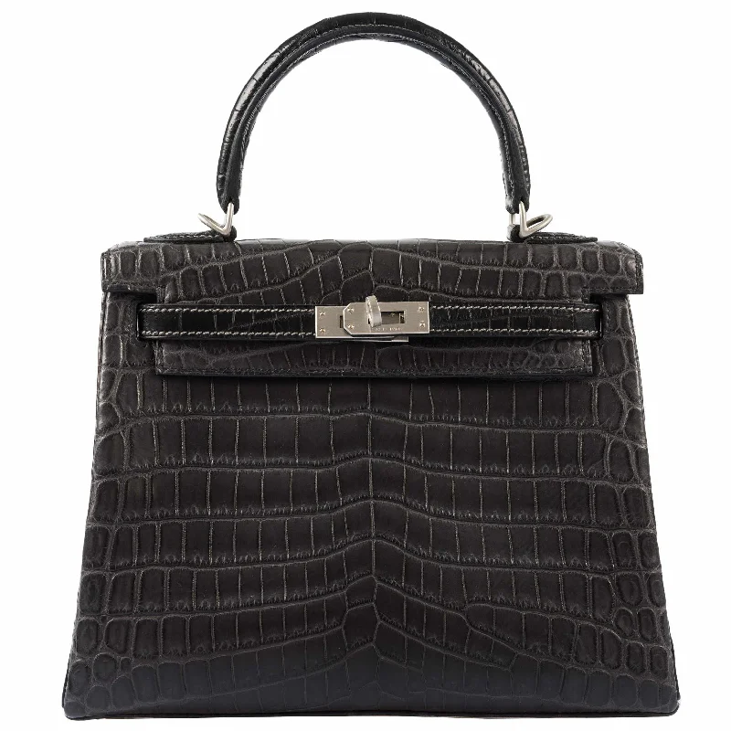 Hermès Kelly 25 HSS Retourne Matte Graphite Niloticus Crocodile Brushed Palladium Hardware