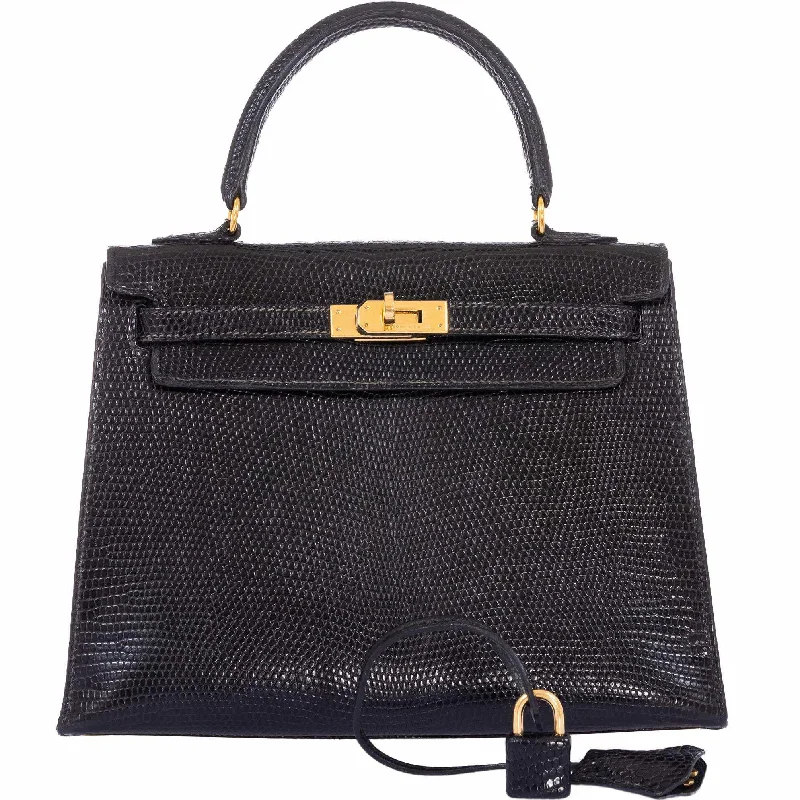 Hermès Kelly 25 Sellier Black Lizard Gold Hardware