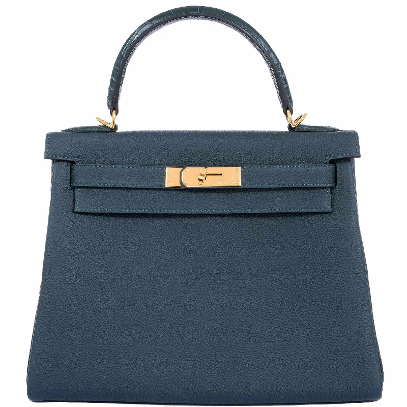 Hermès Kelly 28 Retourne Touch Vert Cypress Togo & Alligator Gold Hardware