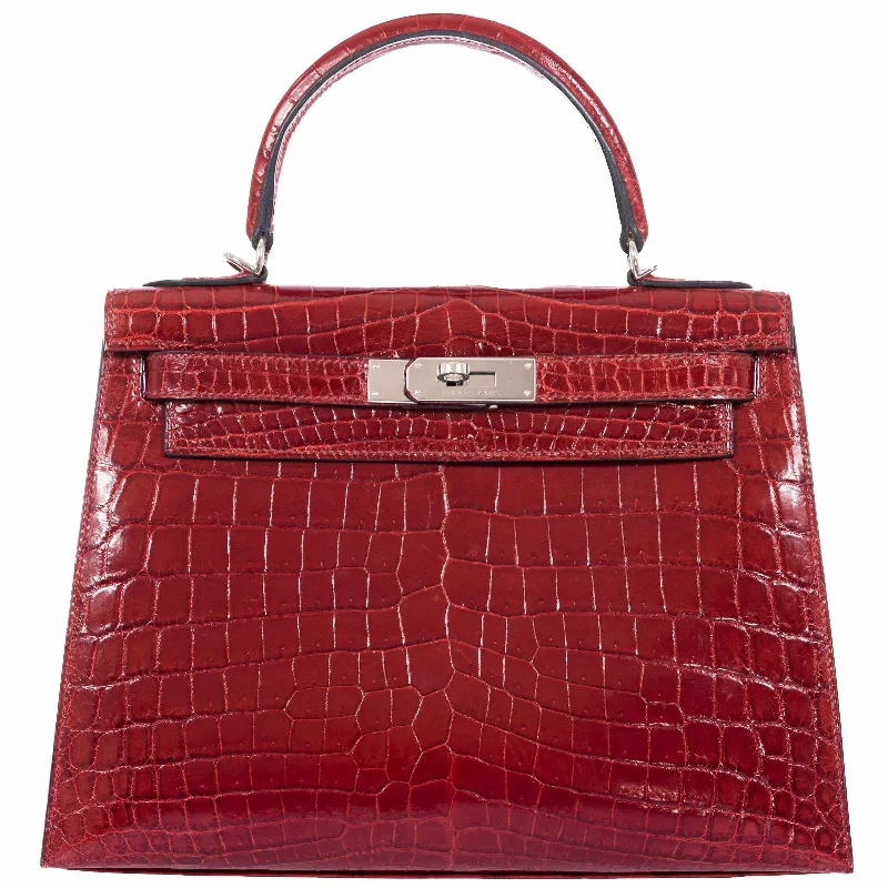 Hermès Kelly 28 Sellier Rouge H Niloticus Crocodile Palladium Hardware