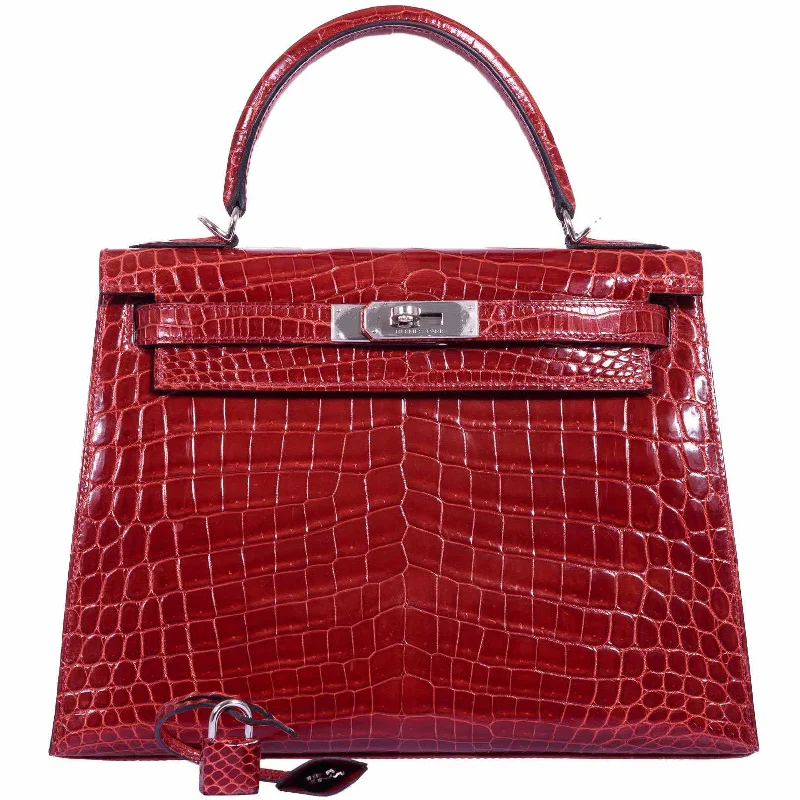 Hermès Kelly 28 Sellier Rouge H Niloticus Crocodile Palladium Hardware