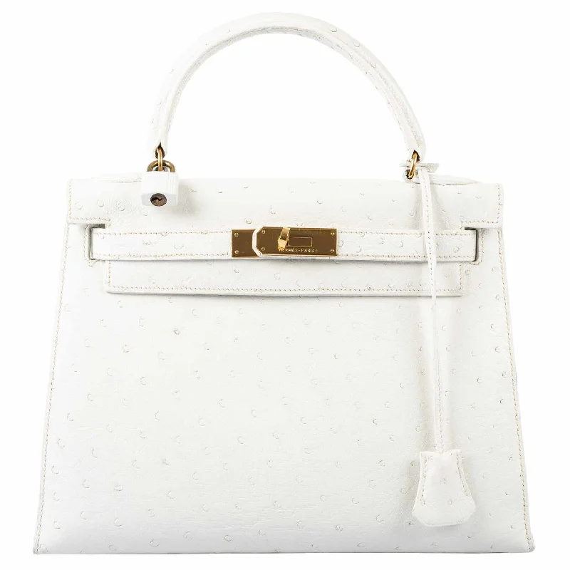 Hermès Kelly 28 Sellier White Ostrich Gold Hardware