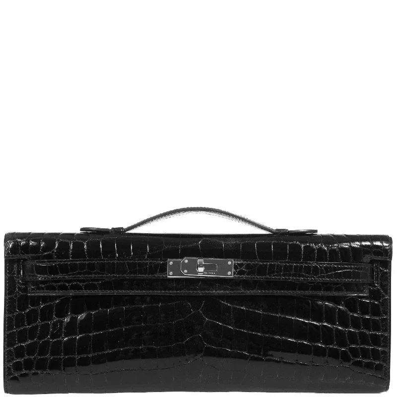 Hermès Kelly Cut Pochette Black Niloticus Crocodile Palladium Hardware