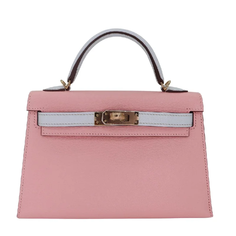 Hermès Kelly II Sellier Mini HSS Rose Sakura/Bleu Brume Chevre Leather Permabrass Hardware