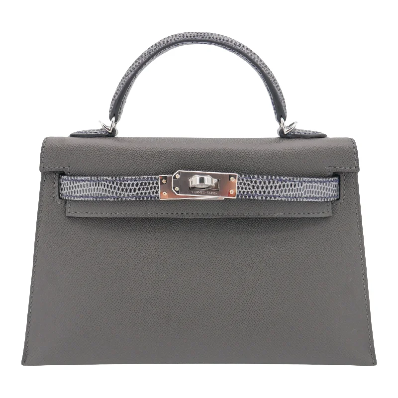 Hermès Kelly II Sellier Mini Touch Graphite Madame Leather/Shiny Lizard Palladium Hardware