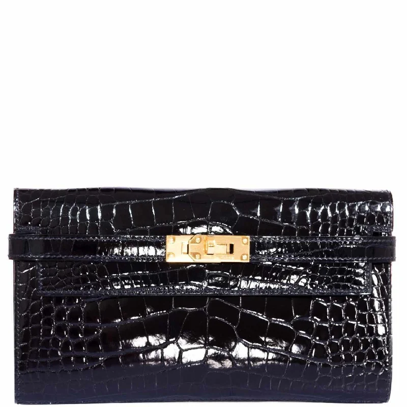 Hermès Kelly Longue Wallet Black Portefeuille Depliant Alligator